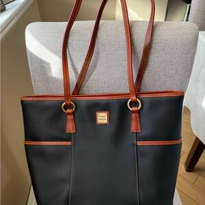 Dooney & Bourke Black Tote with Brown Trim